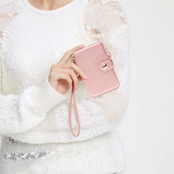 Card Holder, Womens Wallet PU Leather Keychain Wallet Wristlet With Zipper Coin - Picture 6 of 9